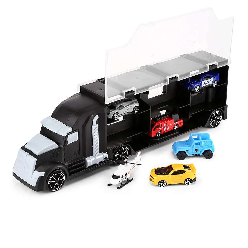 

Large Container Truck Trailer With Portable Handle 6 Vehicles Large Compartment Space Of The Truck For Toy Vehicles Storage
