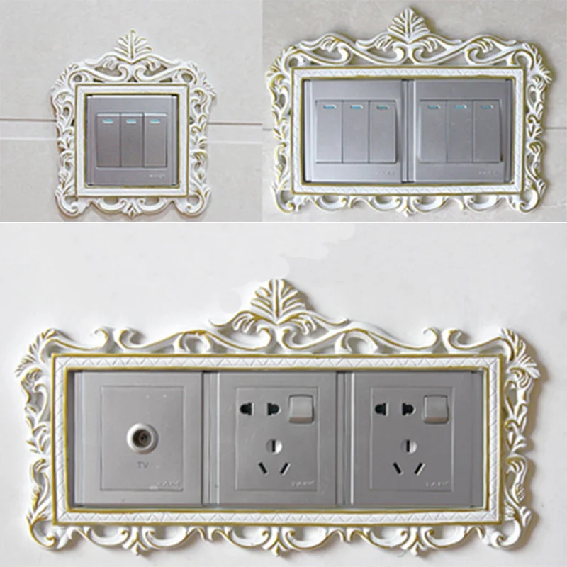 

European Decorative Switch Frame Wall Light Bulb Switch Sticker Luxury Golden Living Room Decorative Wedding Room Switch Case