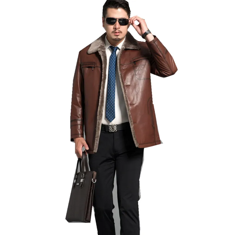 Flash Deal AYUNSUE Genunie Mens Leather Jackets Red Brown 2019 Winter Leather Men