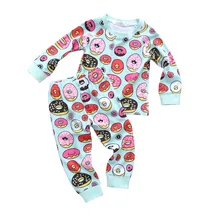 Футболка с принтом пончика для маленьких мальчиков и девочек, топы+ штаны, осенний набор детских нарядов, одежда для сна, комплекты детских пижам