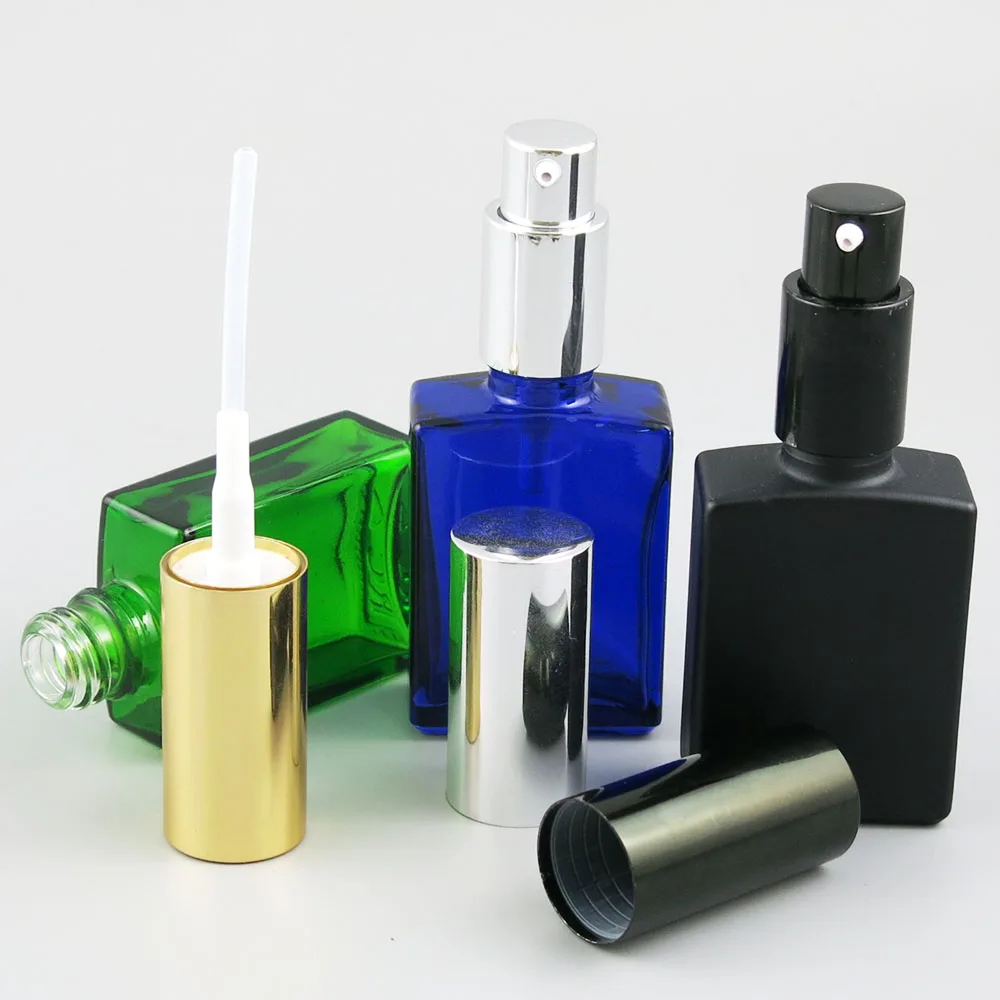 

20 X 30ML Refillable Essential Oil Liquid Serum Emulsion Empty Pump Spray Bottle Square Glass Black Brown Bottles Vials 1 oz