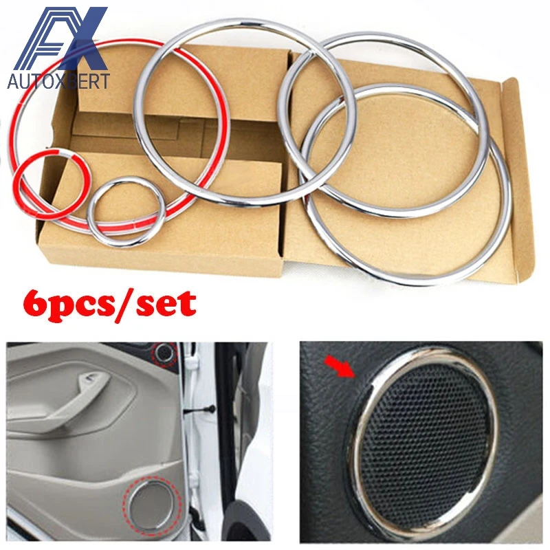 

AX For Ford Escape Kuga 2013 -2015 2016 2017 2018 Chrome Door Stereo Speaker Collar Ring Cover Trim Bezel Molding Decoration 6pc