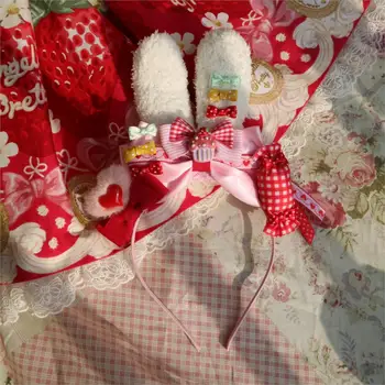 

AP strawberry picking strawberries with kc love tiara, lovely rabbit ear red bow