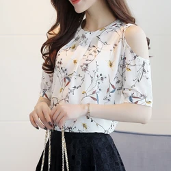 Summer Style 2021 Floral Shirt For Women Elegant Open Shoulder Blouses Chiffon Print Blusas Women Ete Plus Size Female Tops 85A6 Summer Style 2021 Floral Shirt For Women Elegant Open Shoulder Blouses Chiffon Print Blusas Women Ete Plus Size Female Tops 85A6