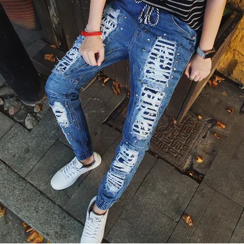 

2019 Patch Jeans Men Skinny Casual Cotton Classic Ripped Denim For Men Straight Slim Fit Plus Size M-5XL