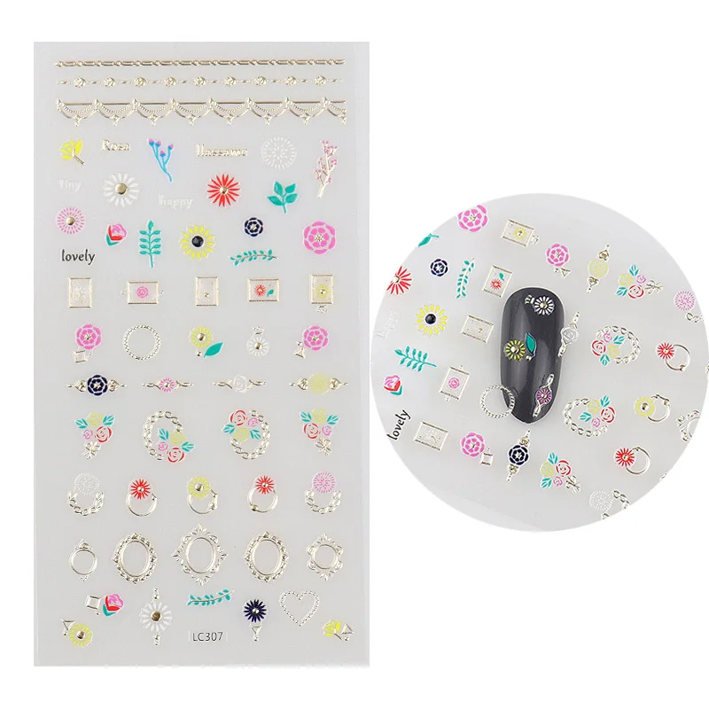 1 шт 3D цветные наклейки на ногти блестящий цветок Геометрическая Новинка слайдер для маникюра декоративные Советы Клей для накладных ногтей наклейки - Цвет: LC307