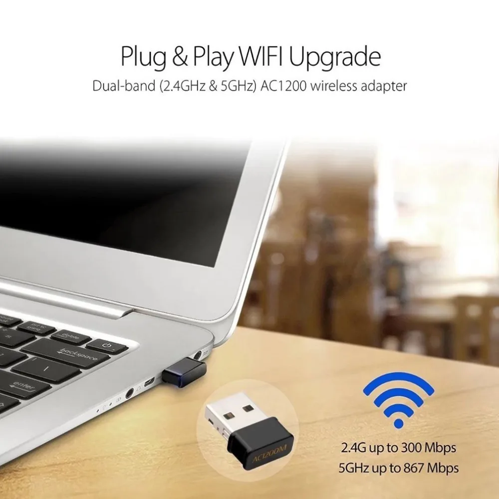 Мини USB WiFi адаптер 802.11AC Dongle сетевая карта 1200 Мбит/с 2,4G& 5G двухдиапазонный беспроводной Wifi приемник для настольного ноутбука