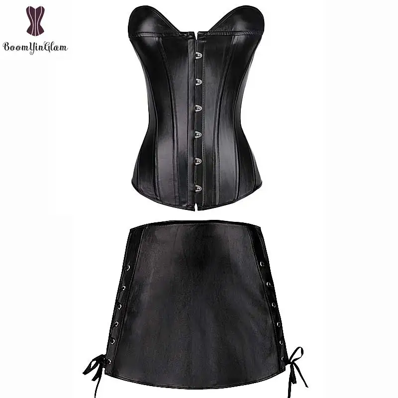 Cena Czerwona sztuczna skóra gorset do sukienki garnitur Overbust gorset garnitur Plus rozmiar Sexy gorset czarny Party sukienka do klubu ryby bez kości gotycki Korset
