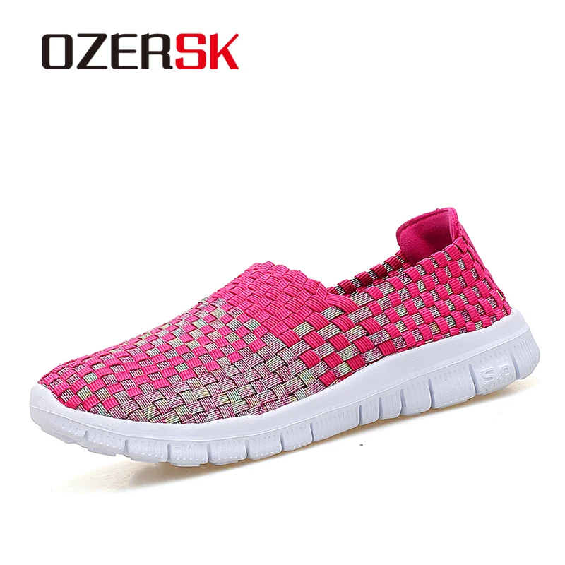 

OZERSK Brand Flat Shoes Woman Soft Design Shoes Woman Luxury 2018 Loafers Pink Gray Summer Woman Sneakers Casual Shoes Flats