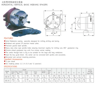 

CC-8 horizontal vertical basic indexing spacers dividing head machinery tools accessories