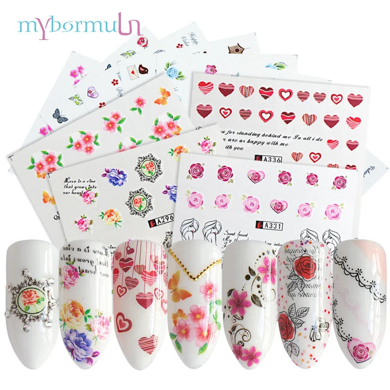 

MYBORMULA 40pcs Flowers Mixed Design Water Transfer Slider Watermark Tips DIY Manicure Nail Art Decorations Tools A289-336
