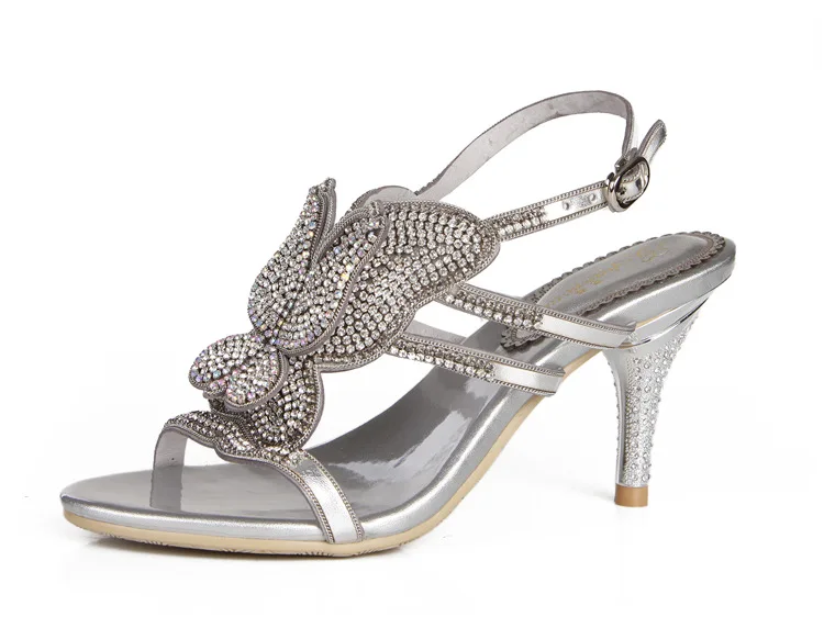 G-sparrow Summer New Korean Fashion Silver Crystal Diamond Womens Bridesmaid Shoes Stilettos Heel Sandals 8cm12