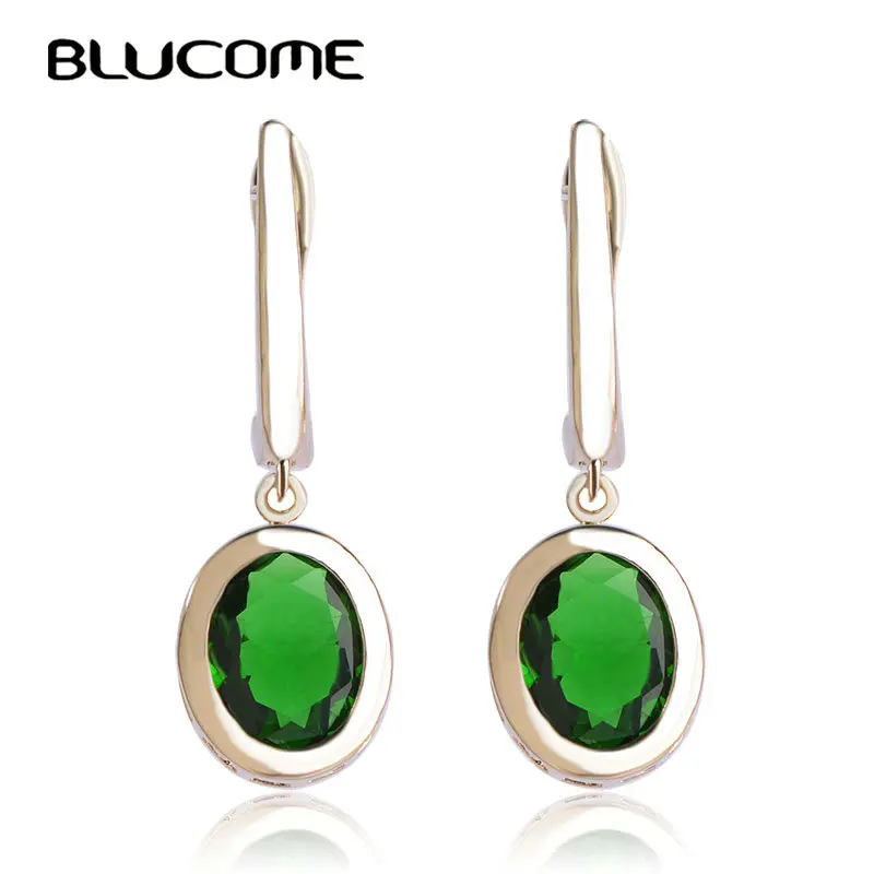 

Женские свадебные серьги Blucome, зеленые медные серьги-подвески, стразы бижутерия, серьги-подвески с цирконом
