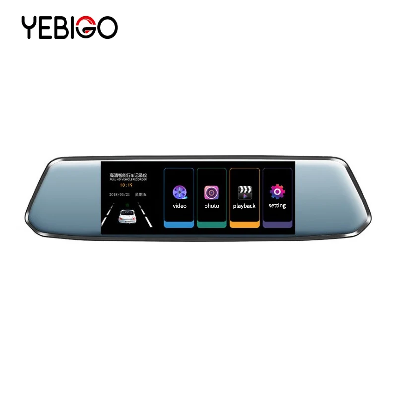 Автомобильный видеорегистратор YEBIGO с двумя объективами 7 0 дюйма Full HD 1080P зеркало