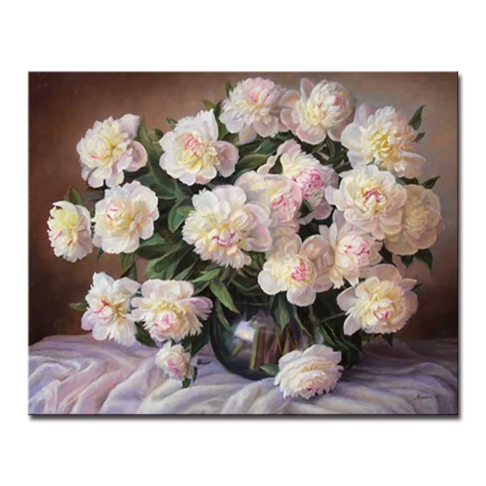 

Oil Painting By Numbers DIY Drawing Coloring White Chinese Rose Flower Pictures HandPainted On Canvas Wall Art Home Decor Framed