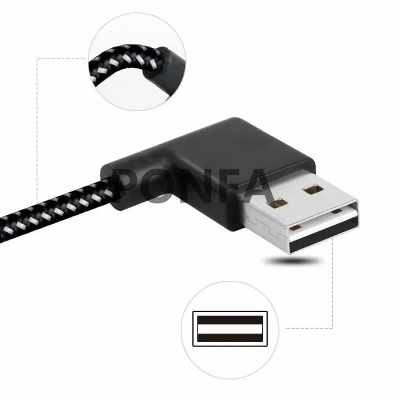 USB кабель с нейлоновой оплеткой Тип-C кабель Разъем 90 градусов USB3.1 Тип-C кабель для быстрой зарядки и передачи данных для всех Тип C устройства 0,2 м/1 м/2 м