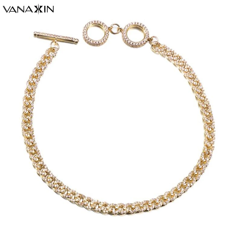 

VANAXIN Men Bracelet Hiphop Gold Color Filled Iced Out Curb Cuban Paved Bling Bling Cubic Zirconia Charms Party Jewelry Gift Box