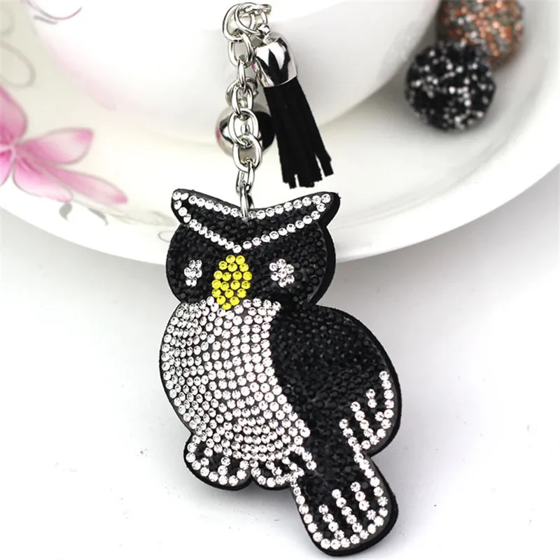 Cute Bird Parrot Pendant Leather Key Chain Ring Holder Gold Bag Keychain Car Rhinestone Chains Gift For Girls | Украшения и