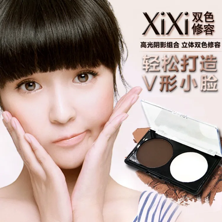 Xixi профессиональный макияж 2 цвета бронзер хайлайтер пудра Контур Палитра щек 3D V лицо нос Порошковые тени для контуров лица AC006