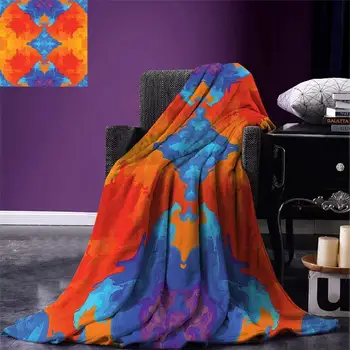 

Trippy Throw Blanket Kaleidoscopic Motif Vibrant Blue and Orange Psychedelic Image Symmetrical Pattern Warm Microfiber Blanket