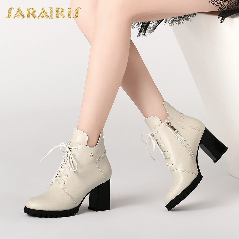 

SARAIRIS 2018 Genuine Leather Hot Sale Cow Leather Zip Up Ankle Boots Women Shoes Woman Boots Large Size 34-41