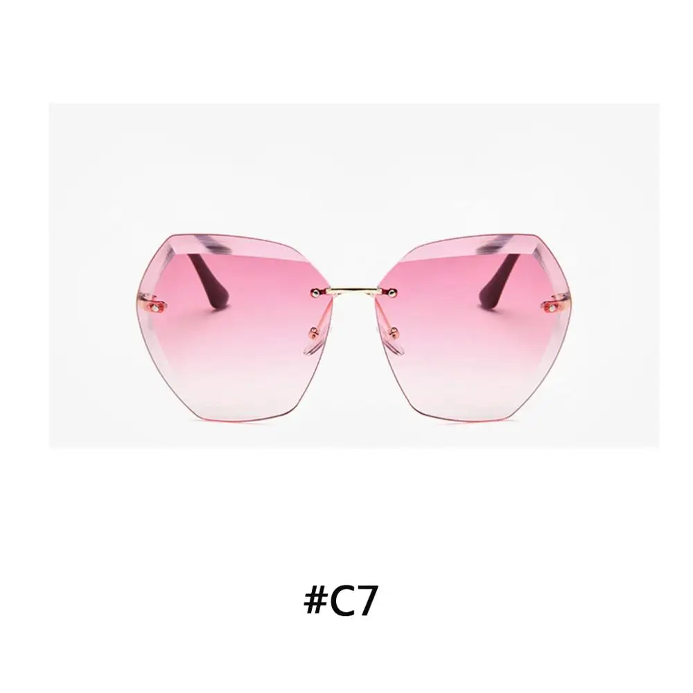 Роскошные винтажные женские солнцезащитные очки без оправы, брендовые дизайнерские солнцезащитные очки больших размеров, женские солнцезащитные очки для леди, зеркальные Оттенки UV400 - Цвет линз: 5
