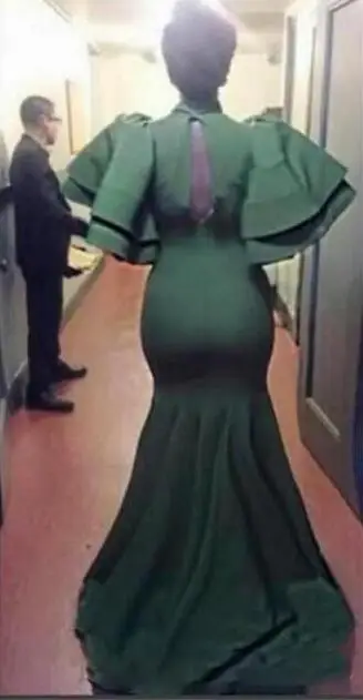 Саудовская Аравия Бальные платья русалки с высоким горлом, атласное арабское женское длинное платье для выпускного Труба рукава вечернее платье - Цвет: Зеленый