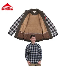 ROYALWAY Brand Camping Hiking Shirts Men With Fleeces Fishing Super Thermal Winter Good Quality#RTM1461D