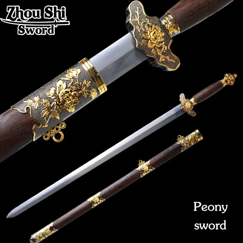 

Home Decoration swords Peony sword 1060 forging steel Wings of wood sheath Chinese Peony Wang Jian Adornment