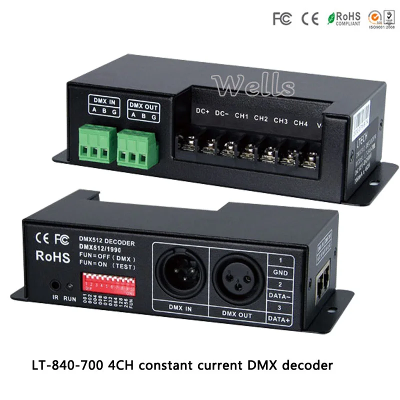 

DMX-PWM 4CH constant current decoder;LT-840-700;DC12V-DC48V input;700mA CC*4CH led controller for rgbw led strip light lamp