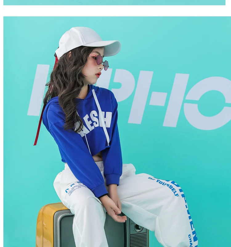 Toddler summer girls sets hip hop hoodie kids  dance costumes jazz summer baby girls clothing set children's clothing 160 140 (13)