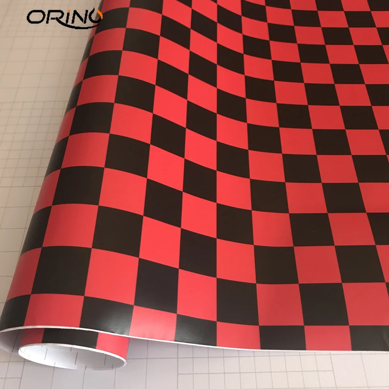 Black Red Chequered Flag Vinyl Film Sticker-3