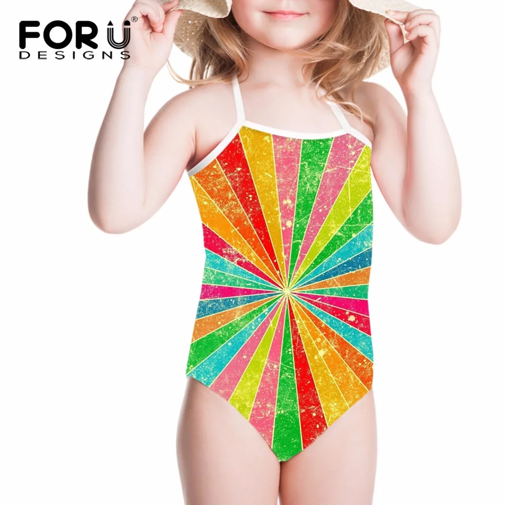

FORUDESIGNS Children Swimwear Bikini Swimsuit for Girls Mixd Colorful Geometry Printing Kids Swimsuits One Piece Bathing Suit