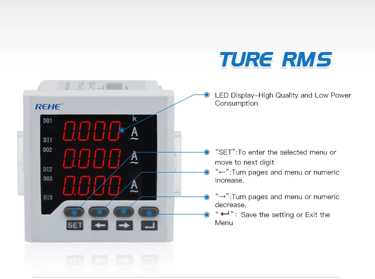 REHE RH-3AA63 72*72 мм Цифровой интеллигентая(ый) переменного тока трехфазный Измеритель светодиодный