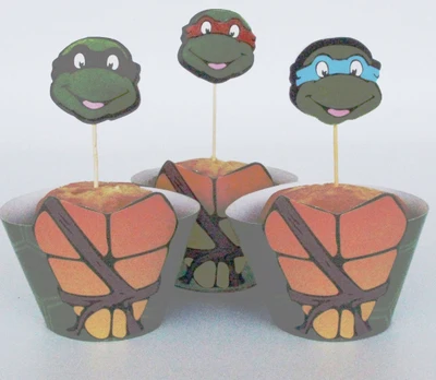 

12pcs cupcake wrappers+12pcs topper Teenage Mutant Ninja Turtles kids birthday party decoration favor cake toppers supplies