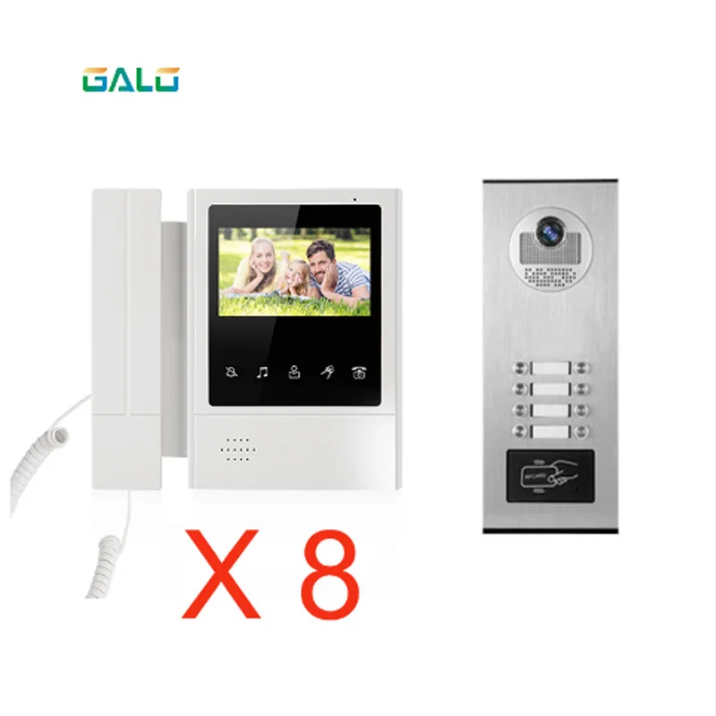 

Wired apartments 4.3'' TFT Color Video Intercom Door Phone System RFID Camera Metal with 8/10/12 Monitor for Multi Apartments