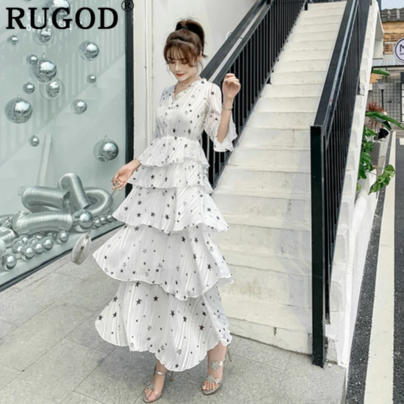 RUGOD Новинка 2019 г. модные женские туфли платье слои Высокая талия Звезда печати Фея Стиль повседневное летнее harajuku modis vestido verano