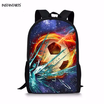 

INSTANTARTS Cool Ice Fire Foot Ball Print Backpacks for Teen Boys Soccerly Design Children Schoolbags Students Lap Top Knapsack