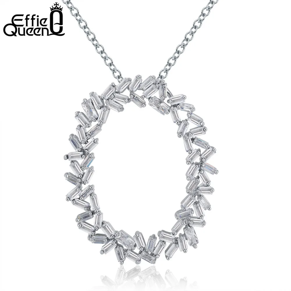 

Effie Queen Fashion Silver Color Jewelry Round Shape Clear CZ Cubic Zirconia Pendant Necklaces for Women Wedding Jewelry DN134-W