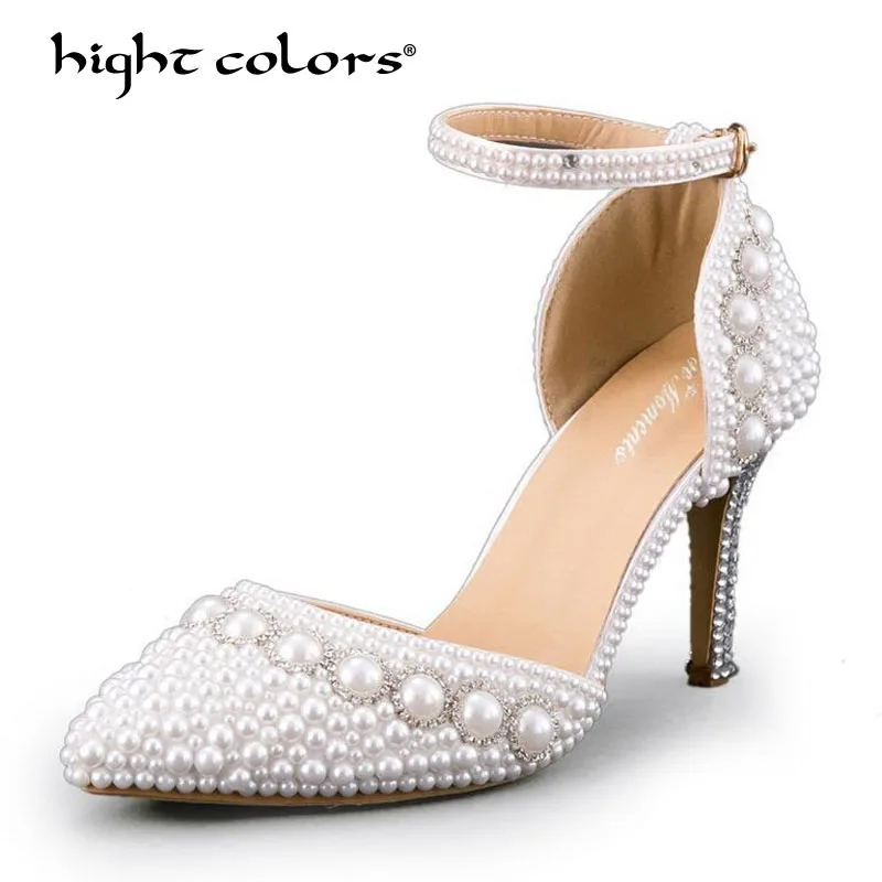 

Crystal Women Pumps High Heels String Bead White Red Pink Wedding Pumps Brand Design Pointed Toe High Heels Shoes TAO-49