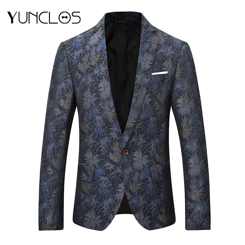 

YUNCLOS Slim Fit Men Suit Jacket Elegant Single Button Jacket Masculino Party Perform Dress Latest Design Plus Size 5XL