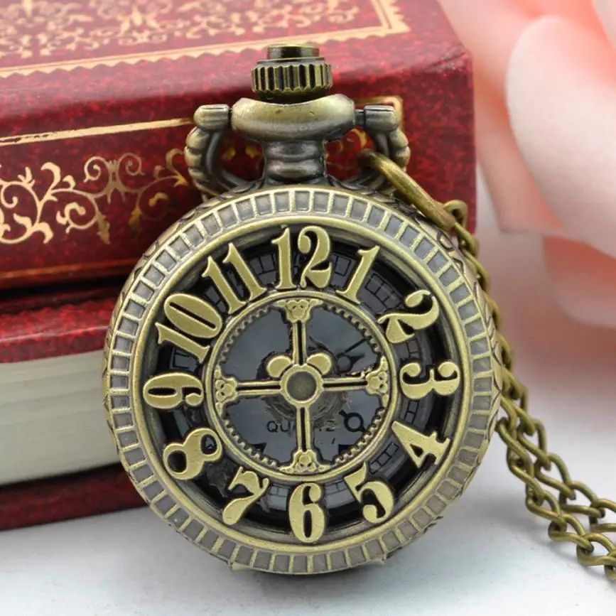 

Pocket Watch Steampunk 2017 Retro Design Bronze Necklace Round Dial Fob Watch Gift Men's Pocket Watches with Chain Dec07