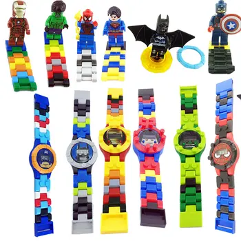 

N001 Kids Watches Spiderman Ironman Batman Hulk Moana Princess Building Blocks Figures Children Watch