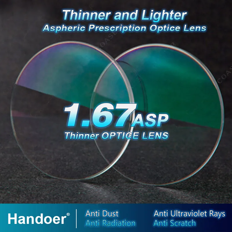 Handoer высокий индекс 1,67 анти-радиационная защита оптические одиночные видения асферические линзы анти-УФ линзы по рецепту, 2 шт. линз