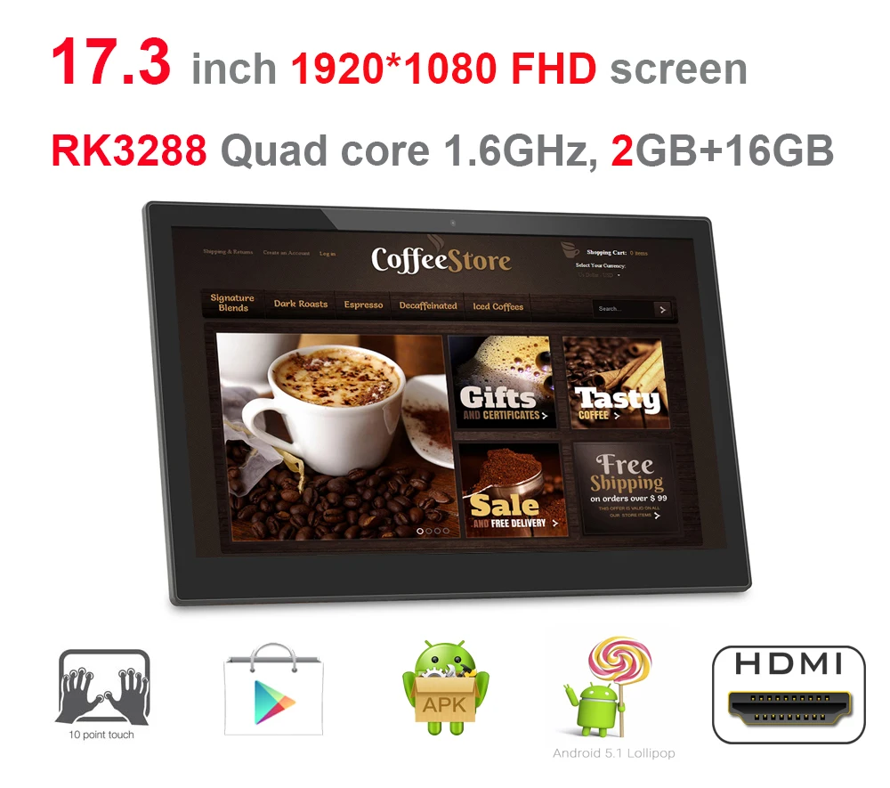 17 3 дюймовый Android smart kiosk цифровой дисплей вывески все в одном ПК (RK3288