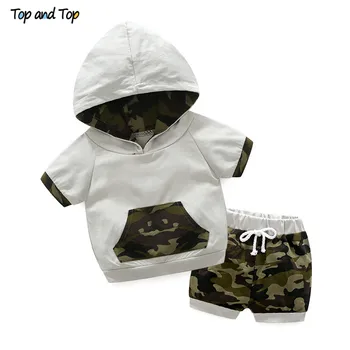 

Top and Top Toddler Baby Boys Clothing Sets Summer Bebe Cotton Hoodies Pullover Top+Shorts 2Pcs Suit Casual Camouflage Tracksuit