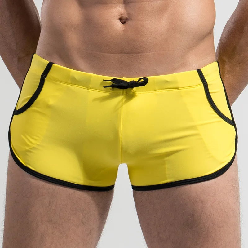 Эластичные мужские плавательные шорты с карманами, мужские плавки, пляжные купальные костюмы для серфинга, брюки для плаванья под парусом DEO - Цвет: Цвет: желтый