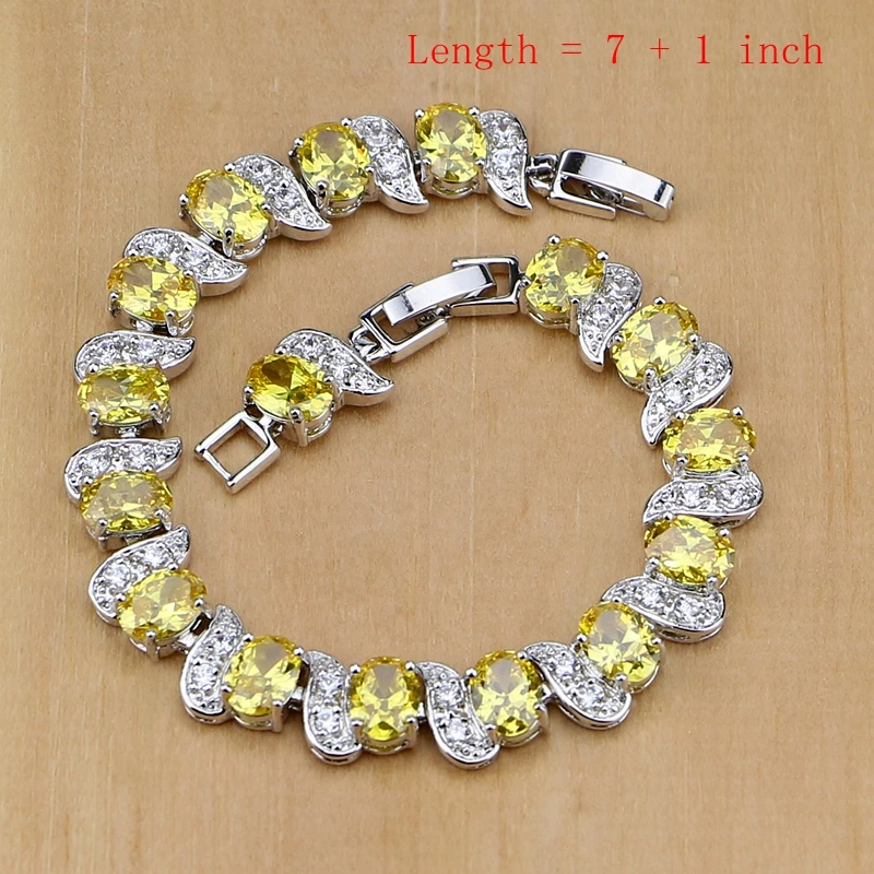 Goede 925 Sterling Zilveren Sieraden Geel Zirconia Sieraden Sets Voor Vrouwen Oorbellen Hanger Ketting Ringen Armband