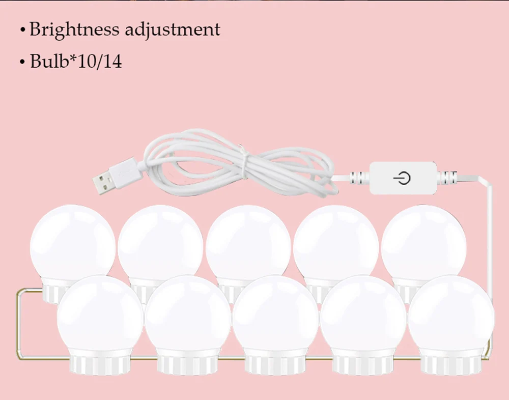 10 шт./14 шт. светодиодный зеркало для макияжа с подсветкой лампочек голливудское тщеславие свет сенсорного типа регулировка света макияж лампа для туалетного столика