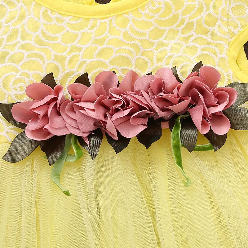 Малыш одежда для маленьких девочек летние цветочные печати геометрия Круглый воротник рукавов хлопок Повседневная нарядное платье принцессы из одного предмета